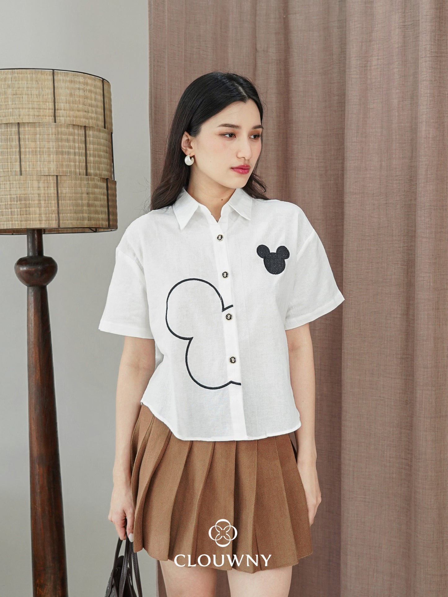 Mouse Button Cotton Shirt - White