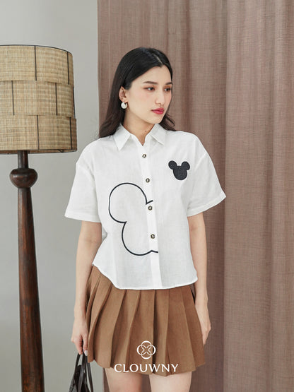 Mouse Button Cotton Shirt - White