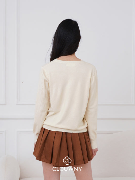 Mela Vneck Button Knit Cardigan - Cream