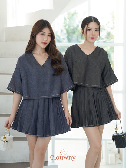 Hansen Vneck Blouse - Navy