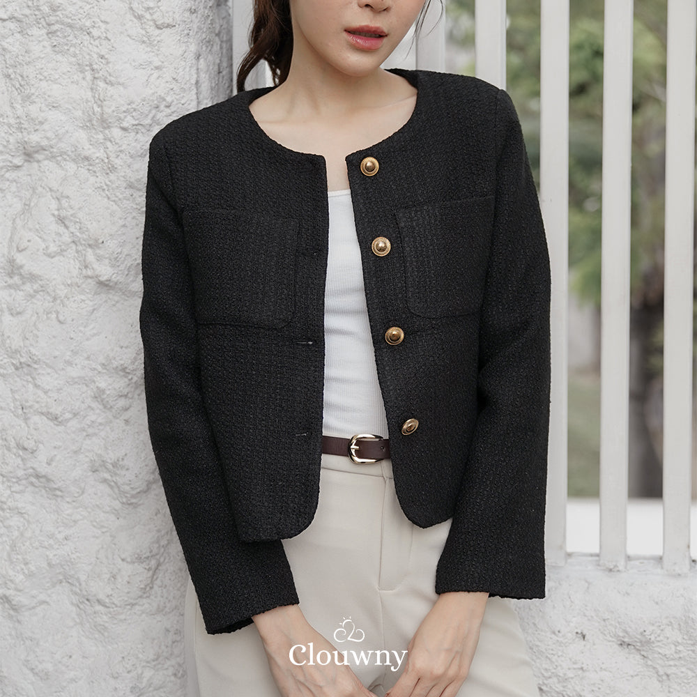Davia Tweed Blazer - Black