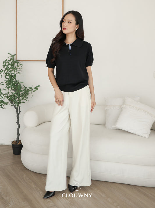 Hervia Double Button Knit Top - Black