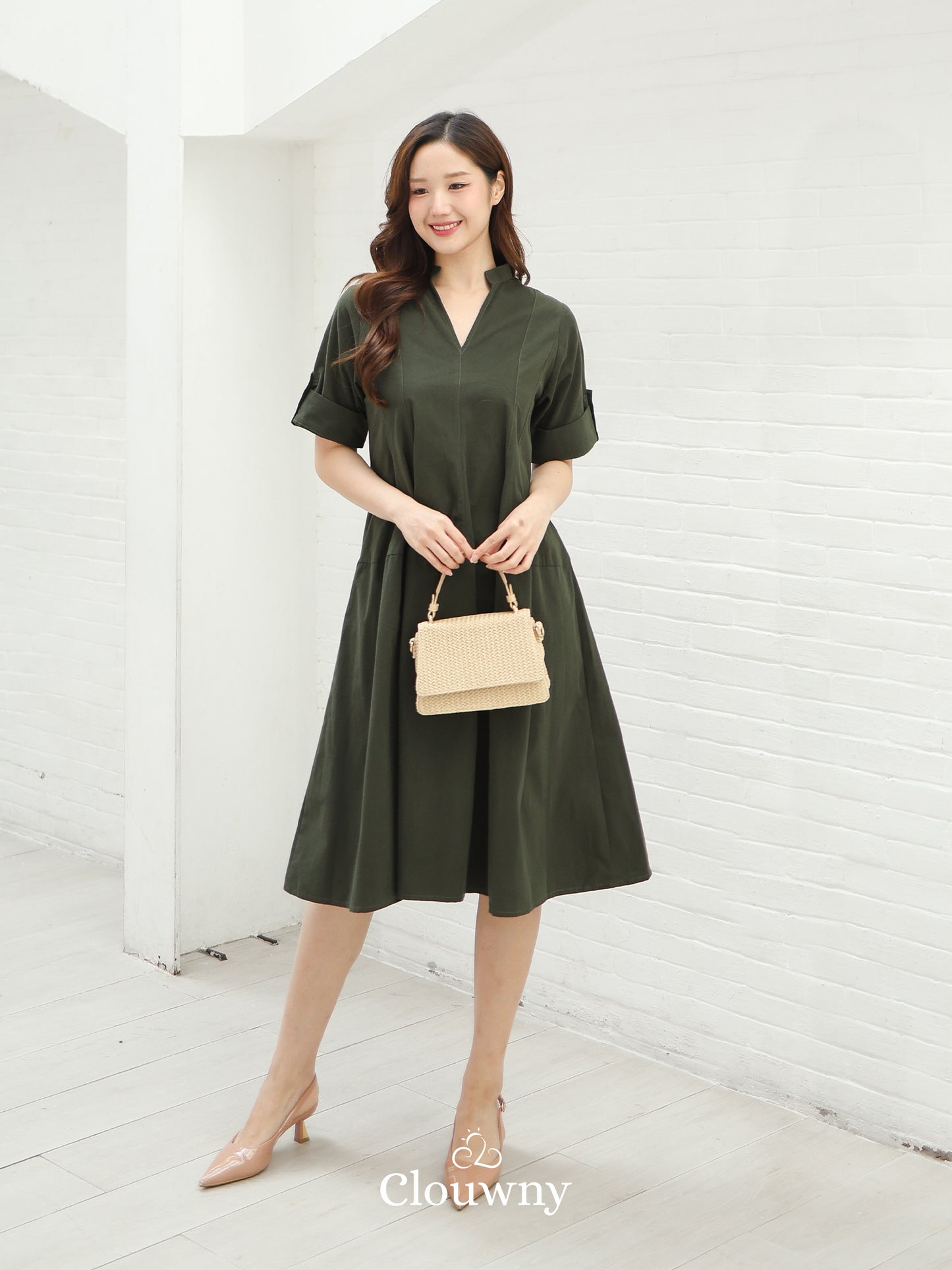 Mayi Loose Vneck Dress - Green
