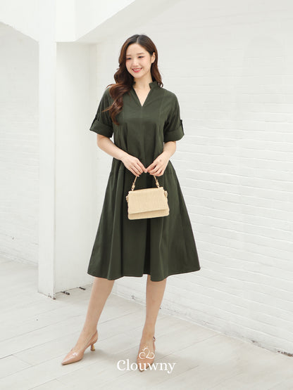 Mayi Loose Vneck Dress - Green