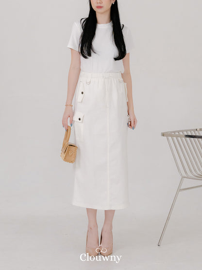 Kaze Cargo Denim Skirt - White