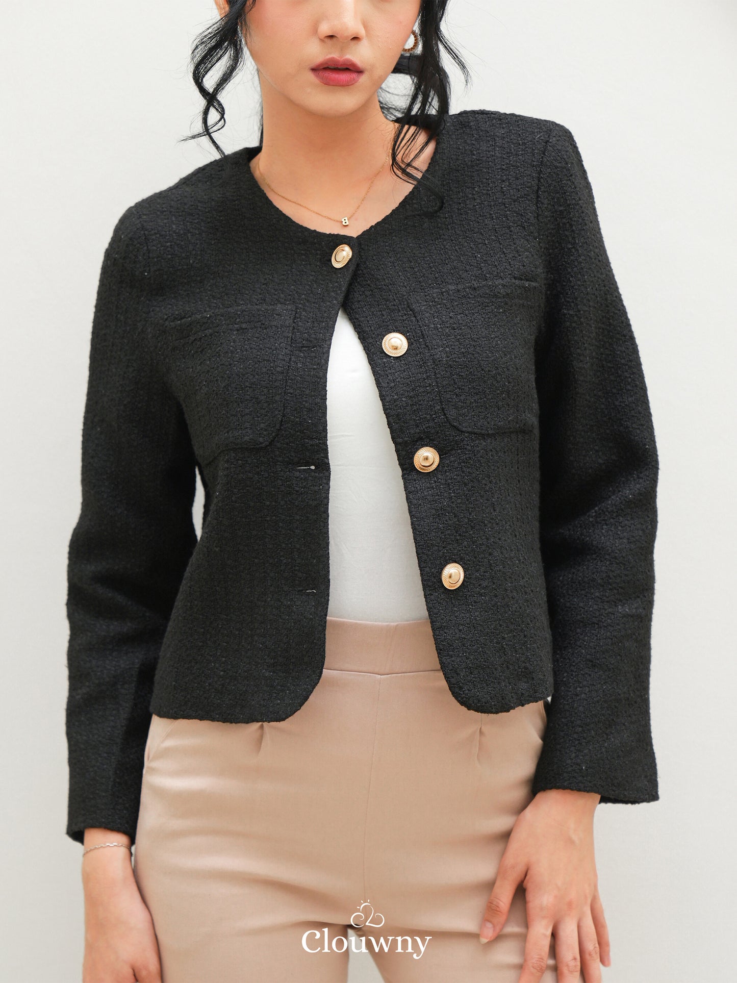 Davia Tweed Blazer - Black