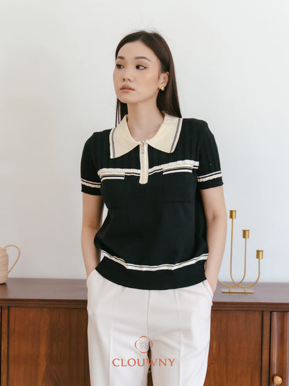 Lanna Zipper Knit Top - Black