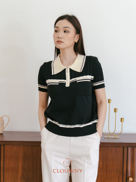 Lanna Zipper Knit Top - Black