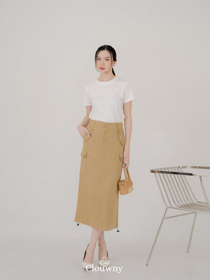 Dex Cargo Denim Skirt - Khaki