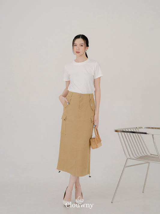 Dex Cargo Denim Skirt - Khaki