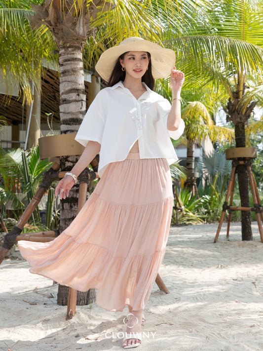 Summer Maxi Linen Skirt - Dusty Pink