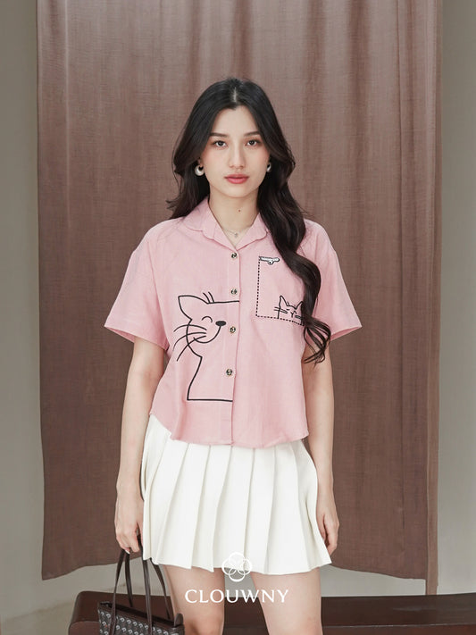 Catty Button Cotton Shirt - Pink