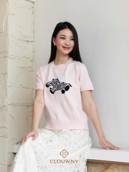 Zebra Knit Top - Pink