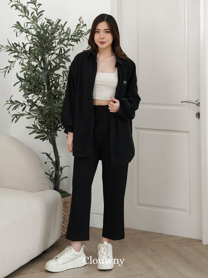 Marcia Corduroy Bow Shirt - Black