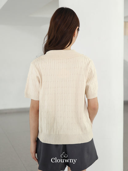 Selma Zipper Knit Top - Cream