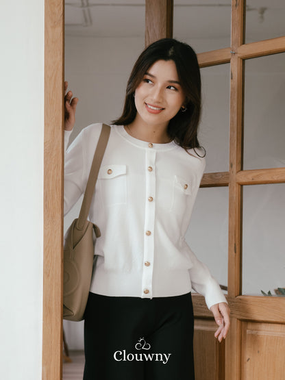 Pomp Button Top - White