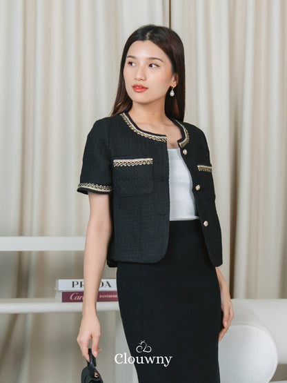 Fumi Pocket Tweed Top - Black