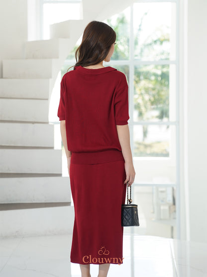 Missy Button Knit Set - Maroon