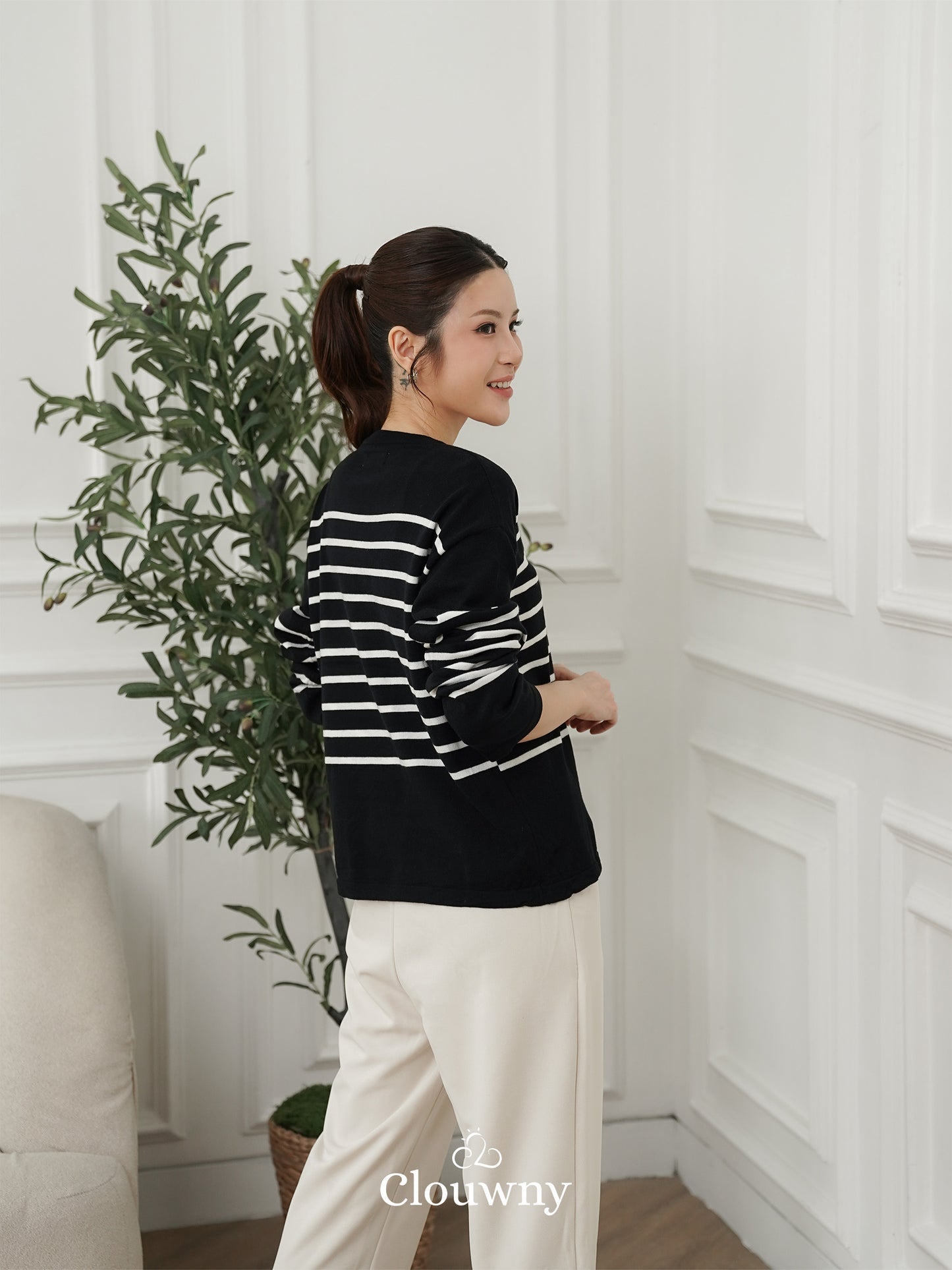 Amila Stripes Knit Top - Black