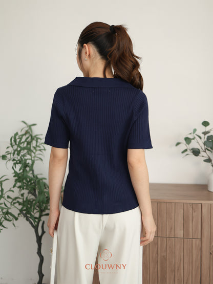 Raquel Combi Knit Top - Navy