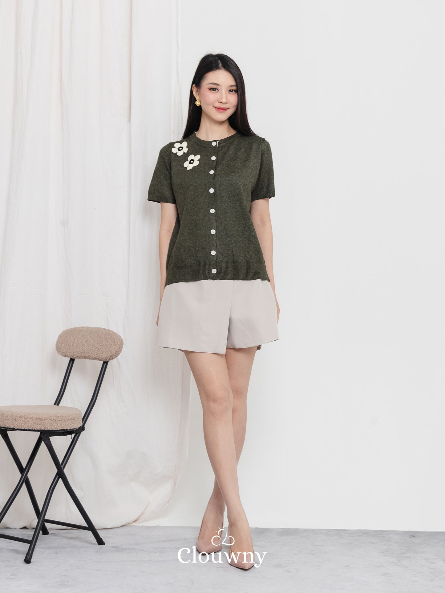 Alen Flower Knit Top - Army