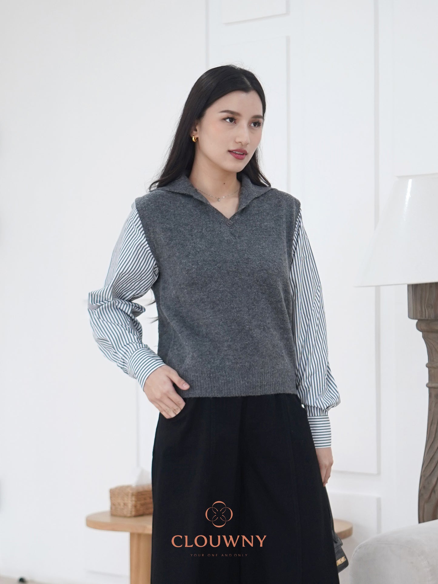 Enji Combi Stripes Top - Grey