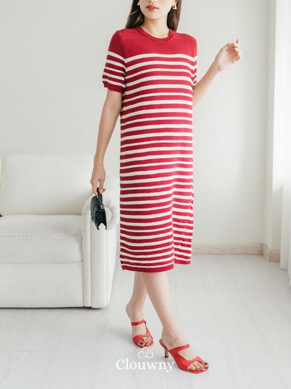 Mona Stripes Dress - Maroon