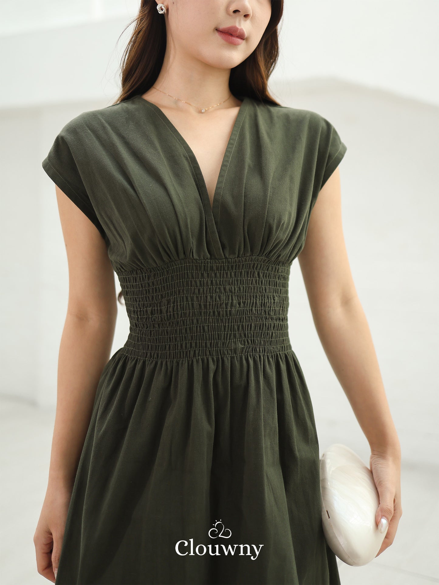 Orin Rubber Vneck Dress - Green