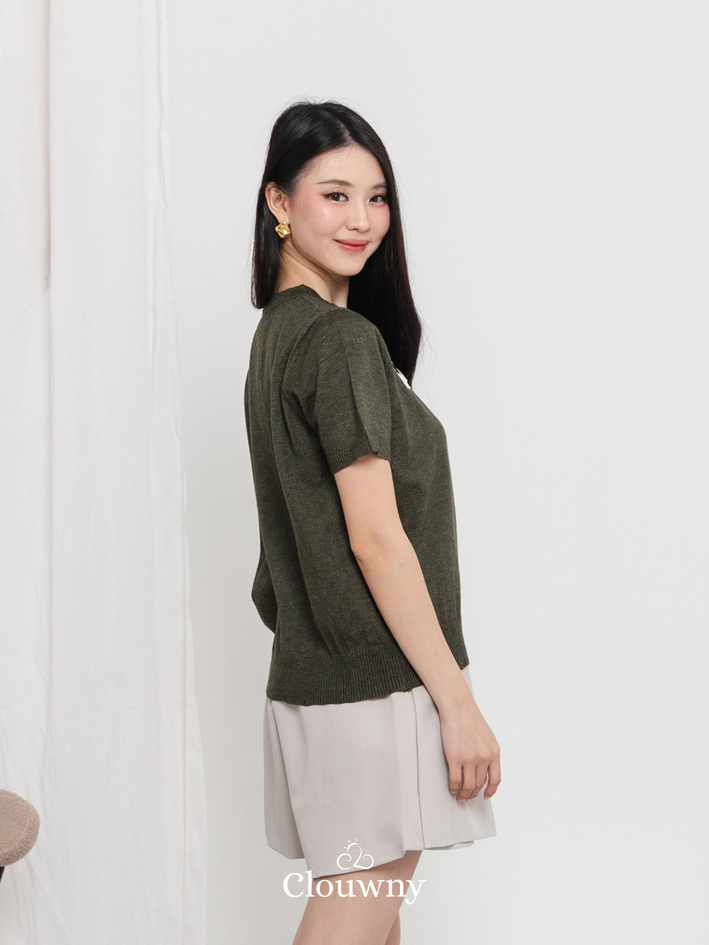 Alen Flower Knit Top - Army