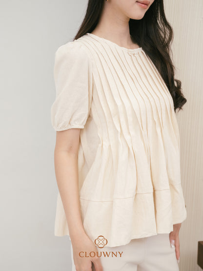 Elysia Pleated Top - Cream