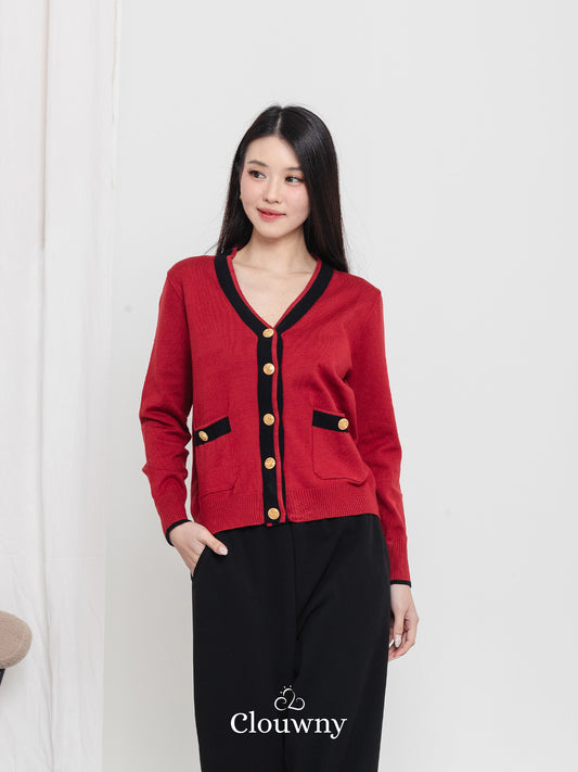 Morza Button Knit Cardigan - Maroon