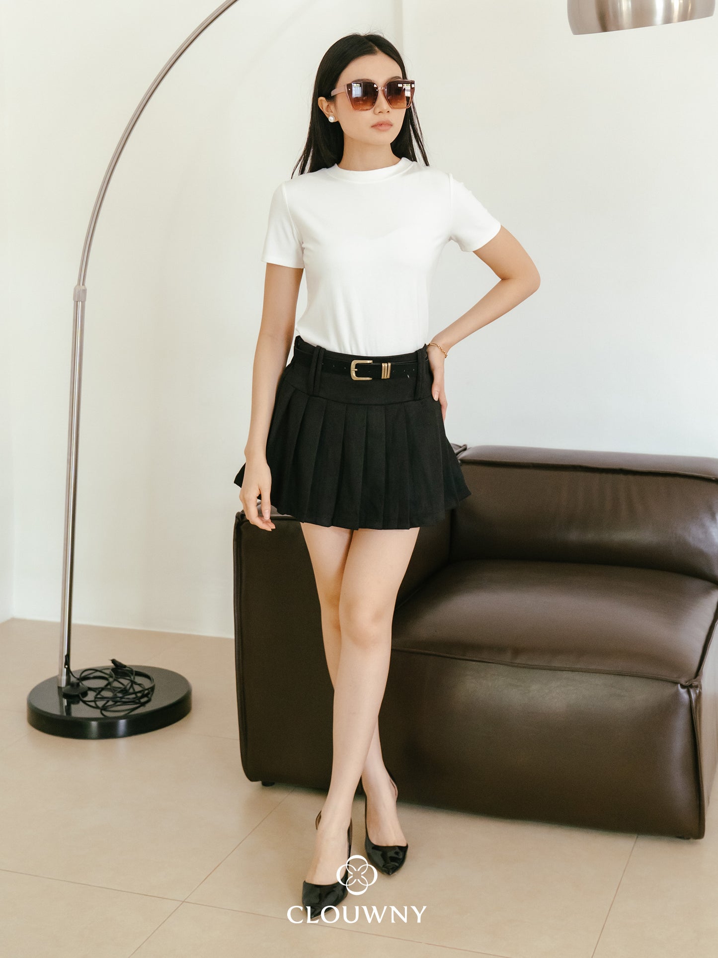 Ponny Pleated Suede Skort - Black