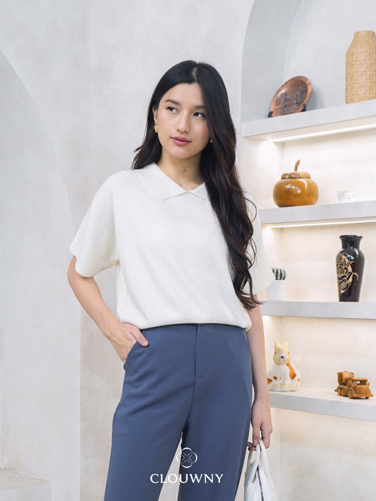 Lotie Collar Knit Top - Broken White