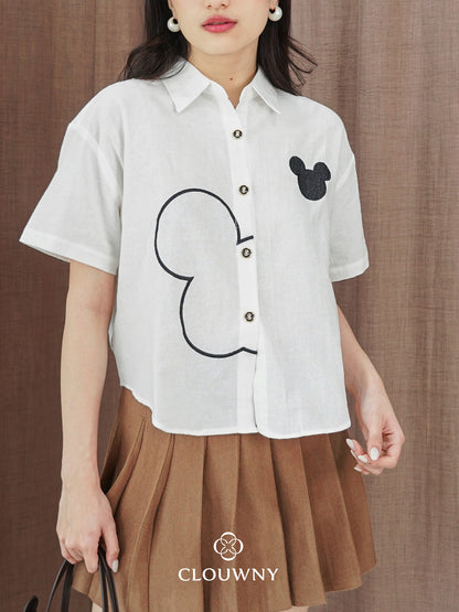 Mouse Button Cotton Shirt - White