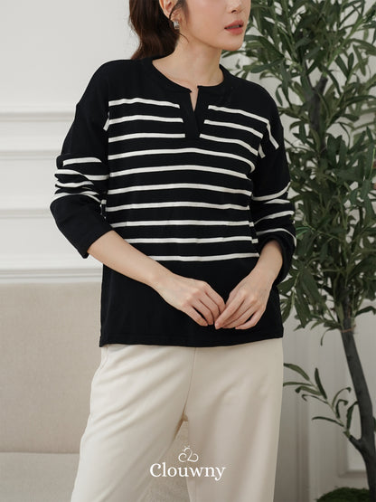 Amila Stripes Knit Top - Black