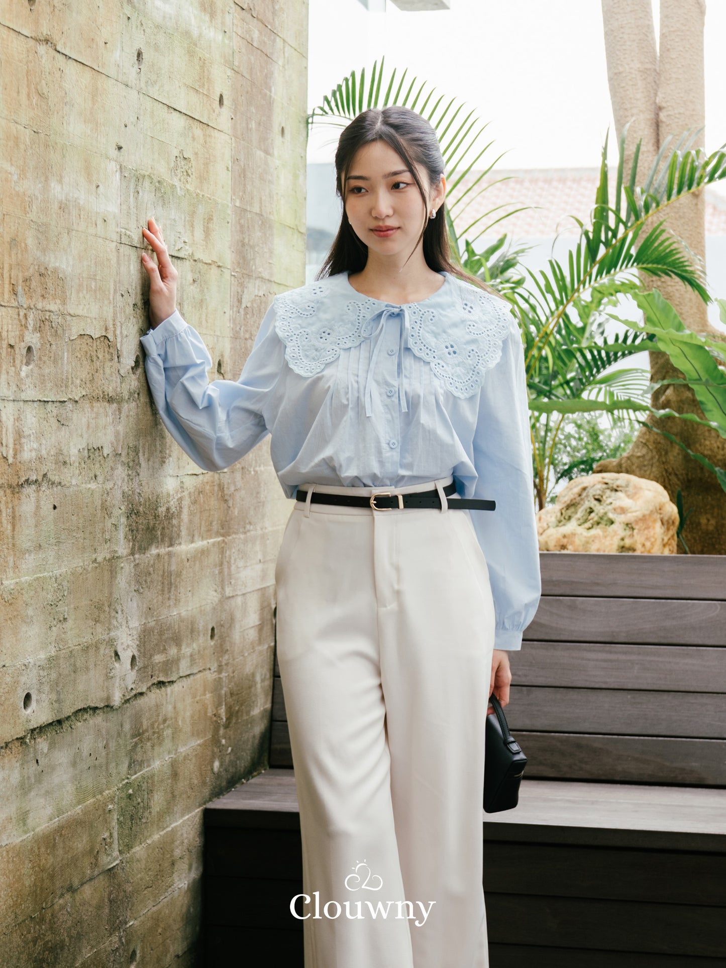 Patsy Lace Button Blouse - Blue