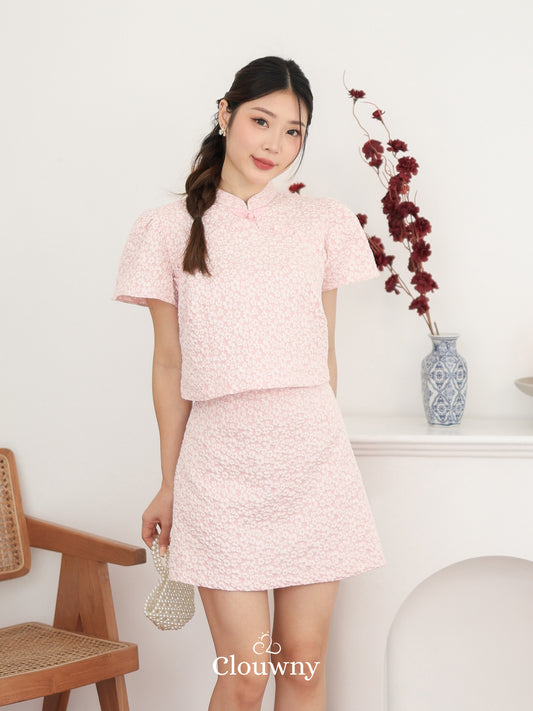 Keyta Ruffle Qipao Set - Pink