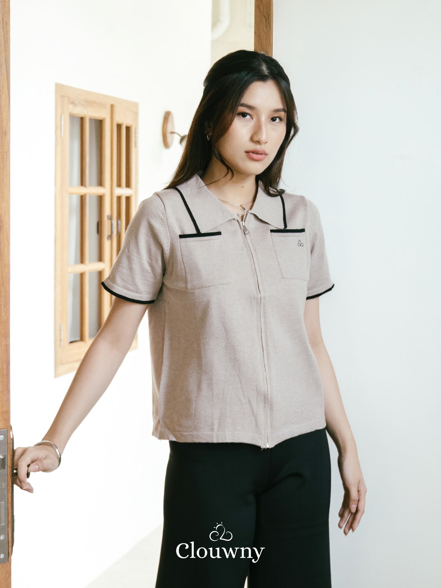 Mesa List Zipper Top - Beige