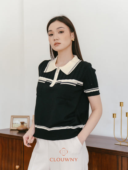 Lanna Zipper Knit Top - Black