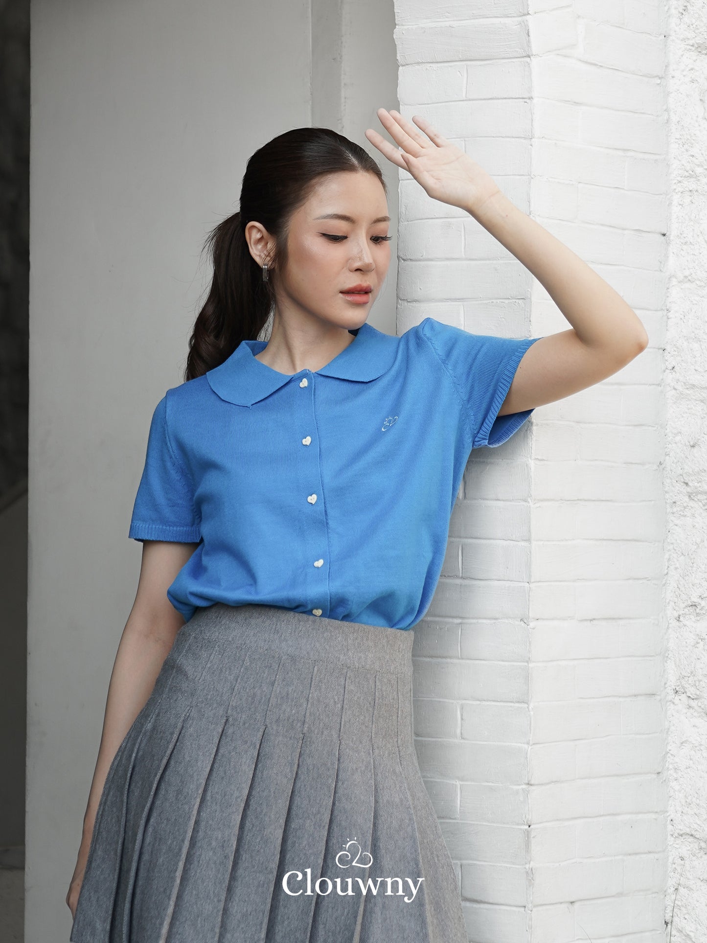 Noza Collar Knit Top - Blue