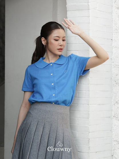 Noza Collar Knit Top - Blue