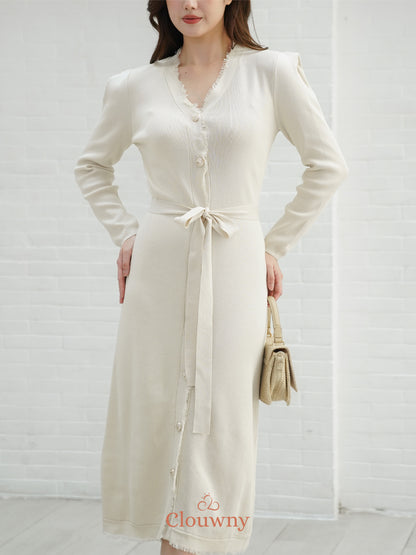 Melita Button Belt Dress - Broken White