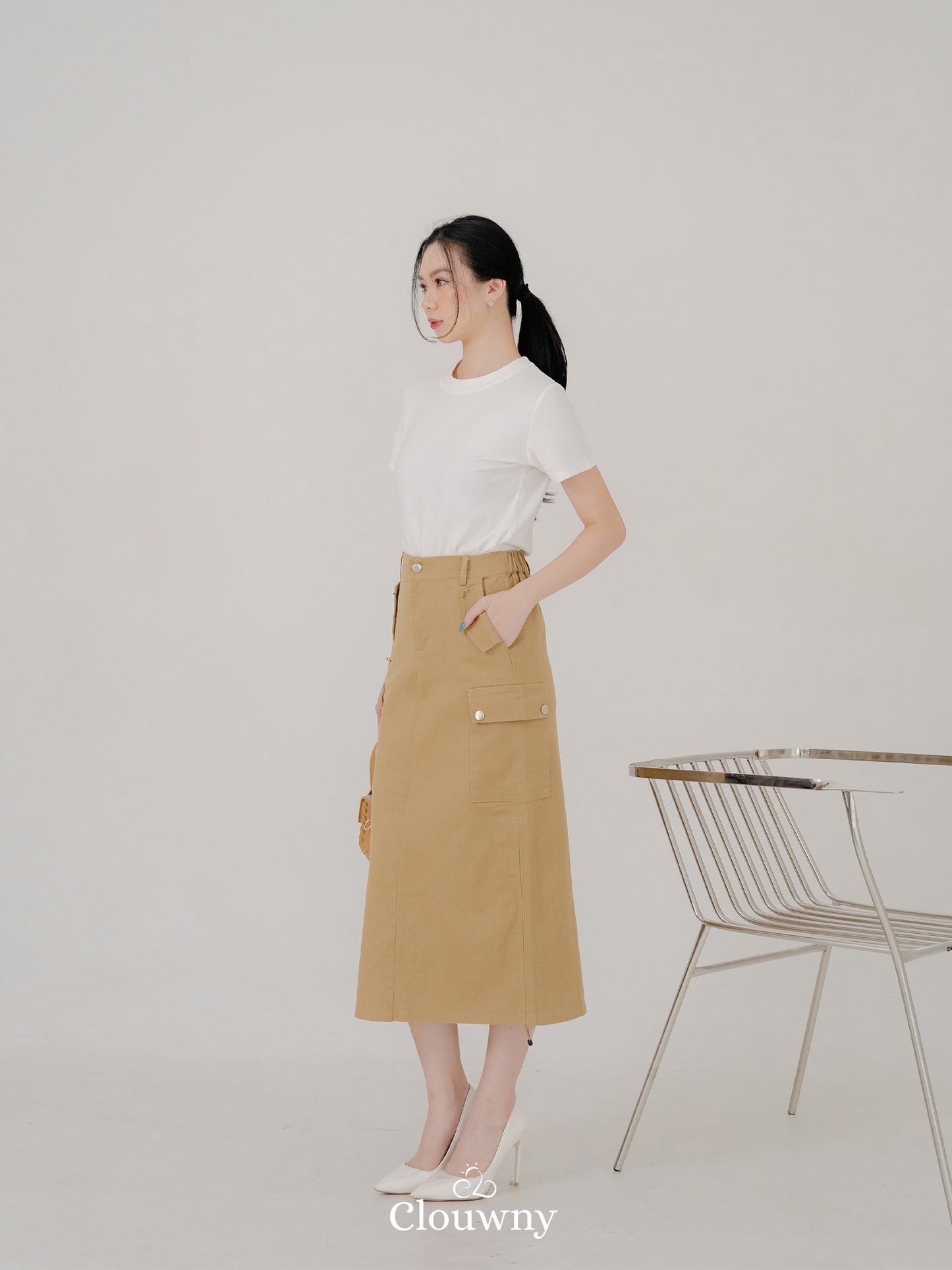 Dex Cargo Denim Skirt - Khaki