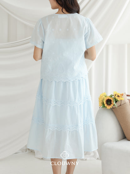 Katama Tiered Broderie Dress - Blue