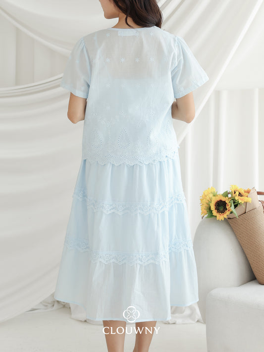 Katama Tiered Broderie Dress - Blue