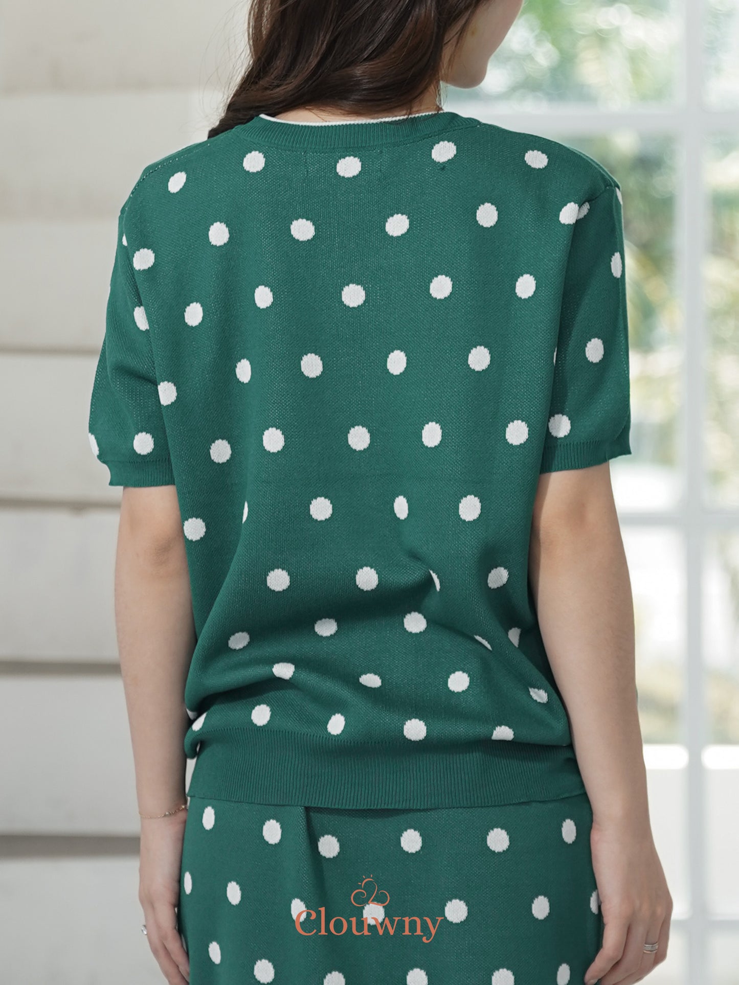 Moir Dot Knit Set - Green
