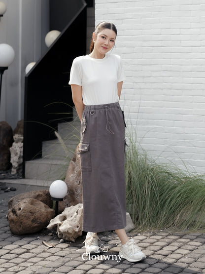 Kaze Cargo Denim Skirt - Grey