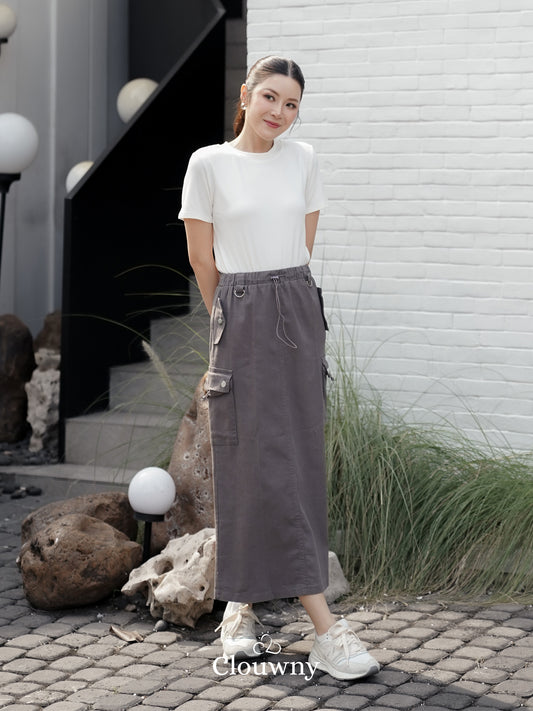 Kaze Cargo Denim Skirt - Grey