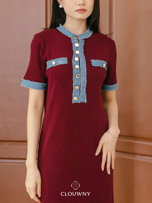York Denim Dress - Maroon
