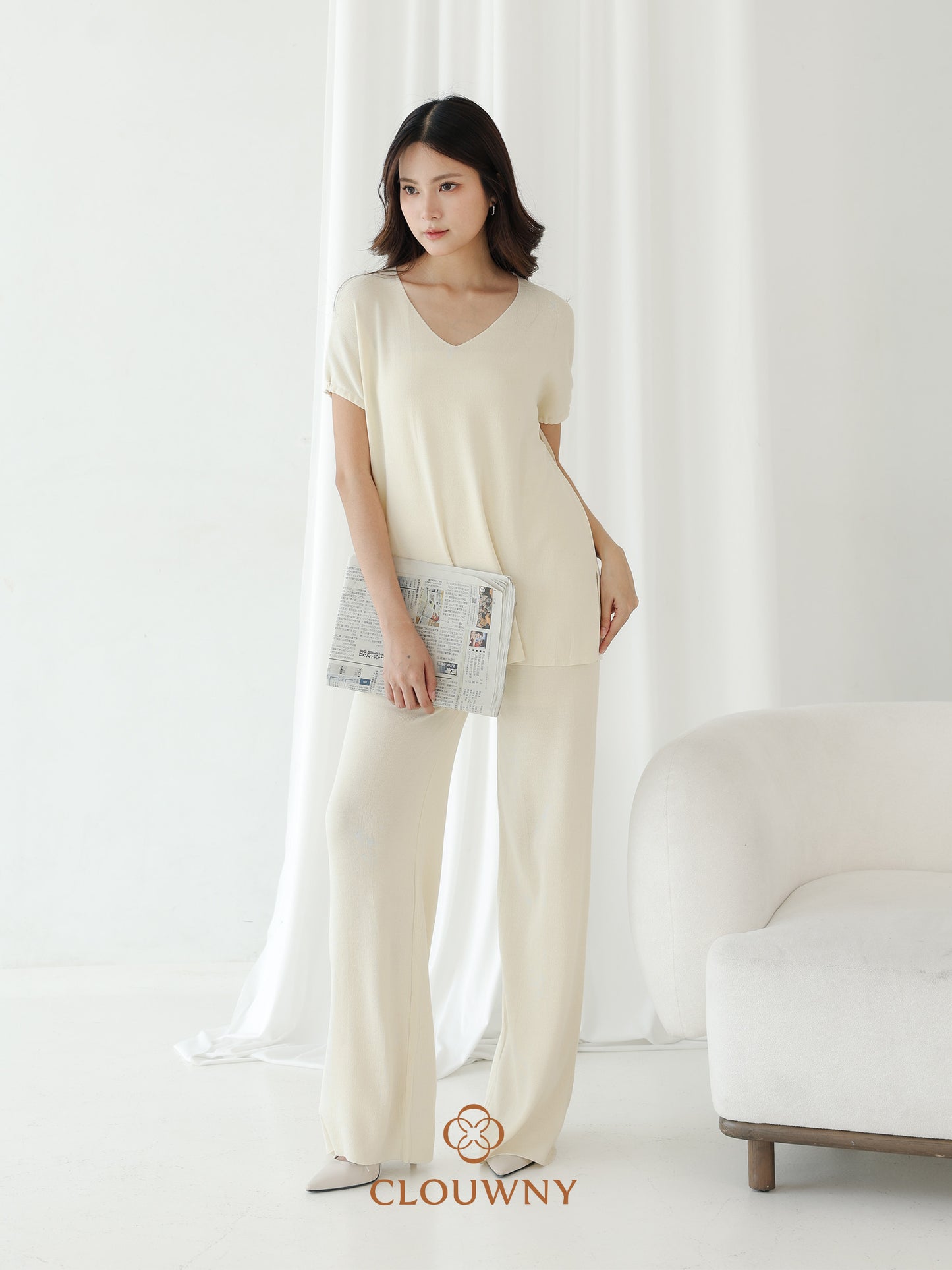 Kala Vneck Knit Set - Broken White